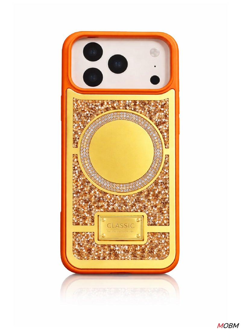 MOBM Case for iPhone 17 Pro Case with Mirror Cute Luxury Sparkle Glitter Diamond Crystal Rhinestone Protective Cover Orange (iPhone "17 Pro") - Image 1